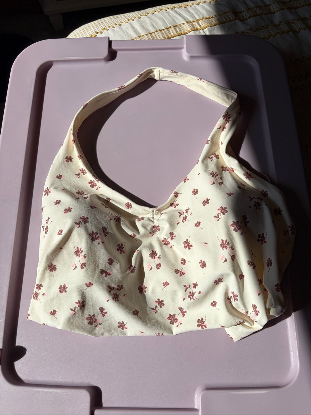 JoyLab Cream Halter Camisole with Pink Floral Print